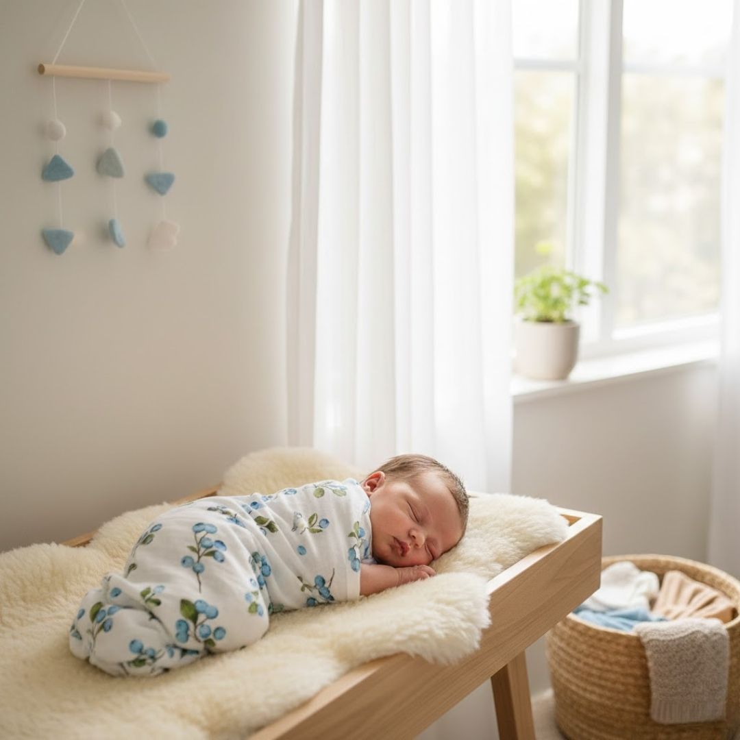 Blueberry & Bird Mini Swaddle